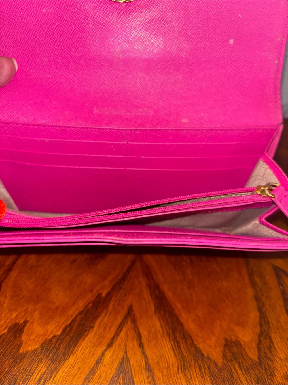 Michael Kors Hot Pink Pebbled Leather MK Logo Continental Wallet